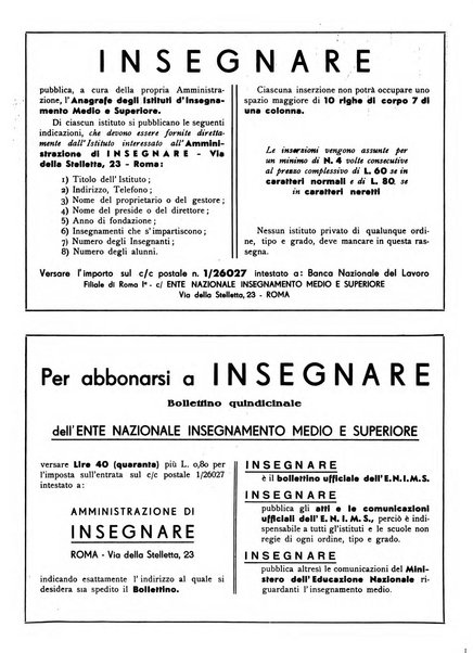 Insegnare bollettino quindicinale dell'Ente nazionale dell'insegnamento medio