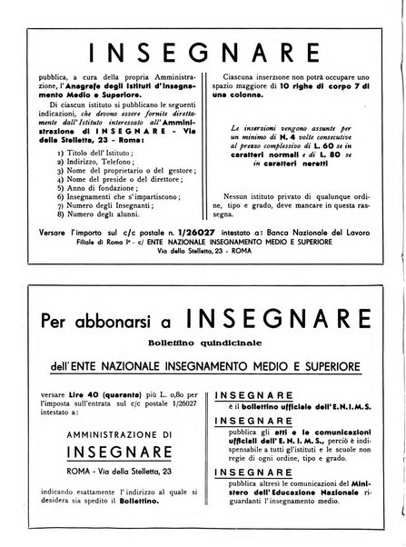 Insegnare bollettino quindicinale dell'Ente nazionale dell'insegnamento medio