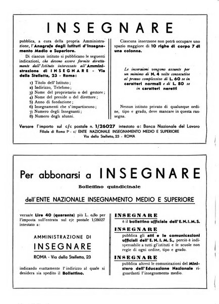 Insegnare bollettino quindicinale dell'Ente nazionale dell'insegnamento medio