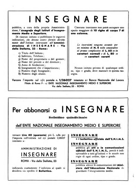 Insegnare bollettino quindicinale dell'Ente nazionale dell'insegnamento medio