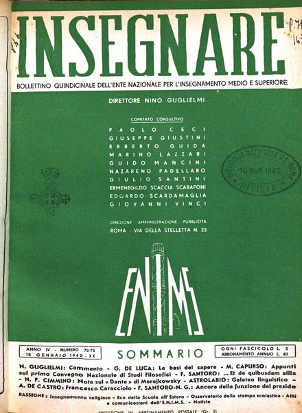 Insegnare bollettino quindicinale dell'Ente nazionale dell'insegnamento medio