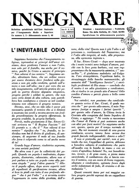 Insegnare bollettino quindicinale dell'Ente nazionale dell'insegnamento medio