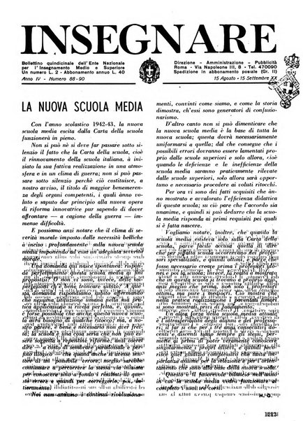 Insegnare bollettino quindicinale dell'Ente nazionale dell'insegnamento medio