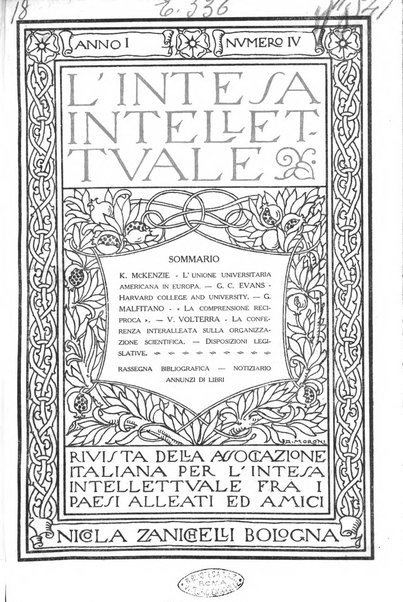 L'intesa intellettuale rivista dell'associazione italiana per l'intesa intellettuale fra i paesi alleati ed amici