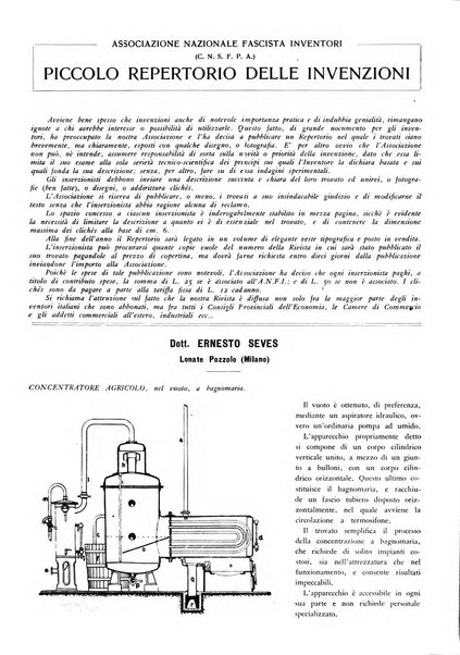 L'inventore italiano rivista mensile della Associazione nazionale fascista inventori