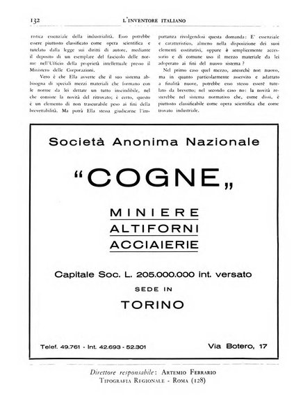 L'inventore italiano rivista mensile della Associazione nazionale fascista inventori