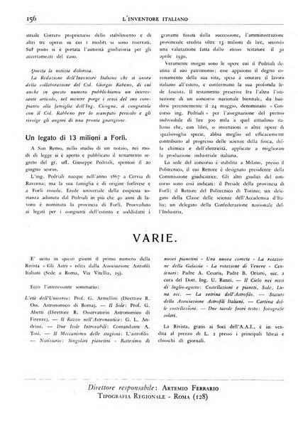 L'inventore italiano rivista mensile della Associazione nazionale fascista inventori