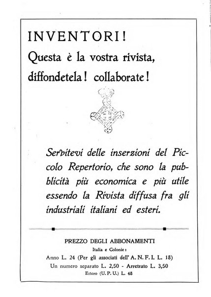 L'inventore italiano rivista mensile della Associazione nazionale fascista inventori