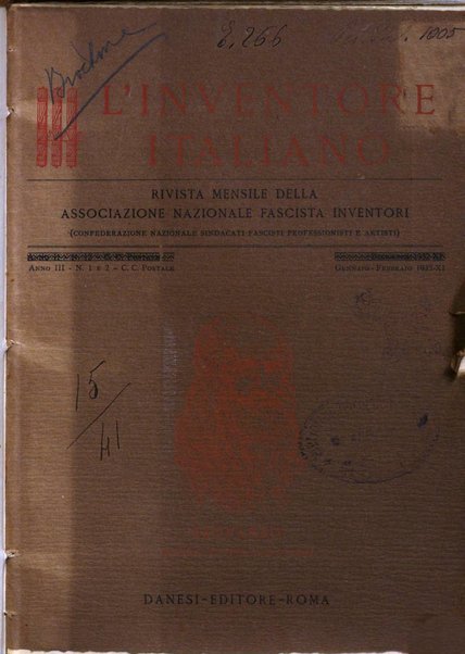 L'inventore italiano rivista mensile della Associazione nazionale fascista inventori