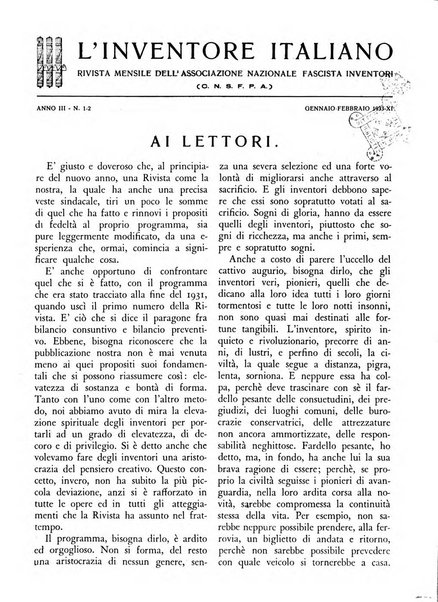 L'inventore italiano rivista mensile della Associazione nazionale fascista inventori