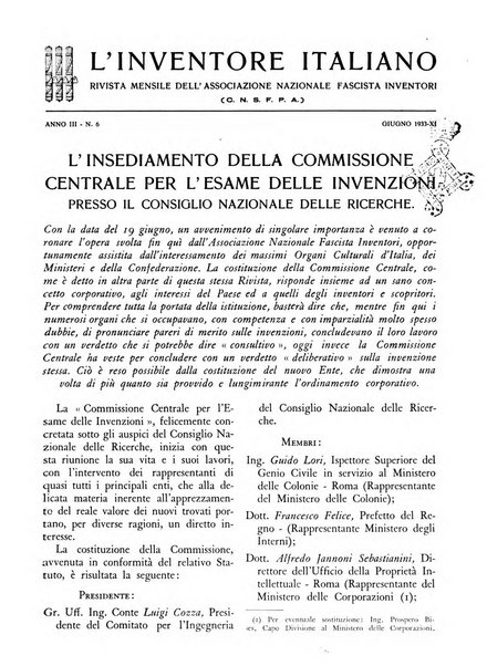 L'inventore italiano rivista mensile della Associazione nazionale fascista inventori