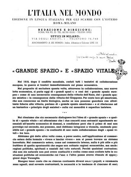 L'Italia nel mondo edizione in lingua italiana per gli scambi con l'estero