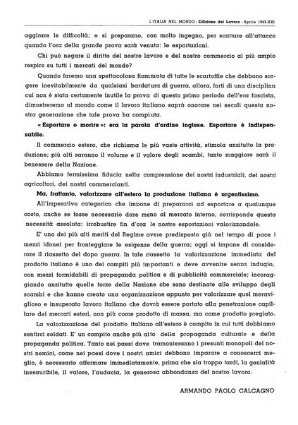 L'Italia nel mondo edizione in lingua italiana per gli scambi con l'estero