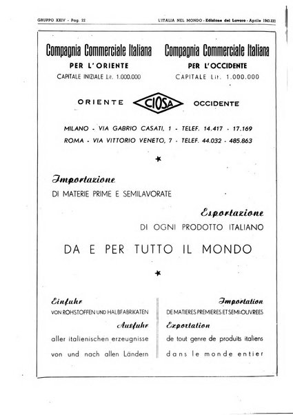 L'Italia nel mondo edizione in lingua italiana per gli scambi con l'estero