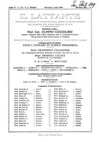 Il lattante periodico mensile di fisiopatologia, igiene e difesa sociale del bambino nel primo biennio di vita