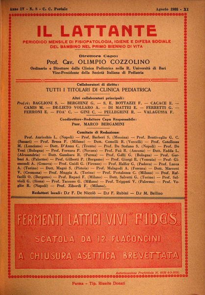 Il lattante periodico mensile di fisiopatologia, igiene e difesa sociale del bambino nel primo biennio di vita