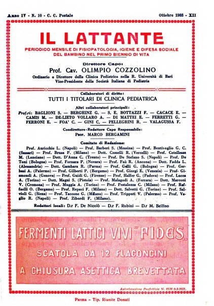 Il lattante periodico mensile di fisiopatologia, igiene e difesa sociale del bambino nel primo biennio di vita