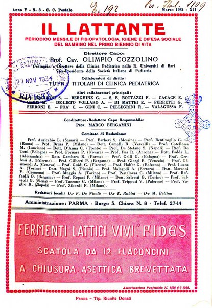 Il lattante periodico mensile di fisiopatologia, igiene e difesa sociale del bambino nel primo biennio di vita