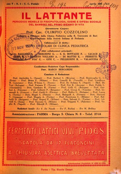 Il lattante periodico mensile di fisiopatologia, igiene e difesa sociale del bambino nel primo biennio di vita