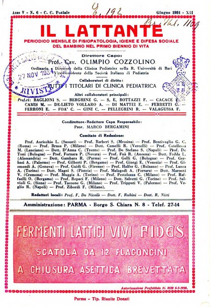 Il lattante periodico mensile di fisiopatologia, igiene e difesa sociale del bambino nel primo biennio di vita