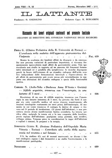 Il lattante periodico mensile di fisiopatologia, igiene e difesa sociale del bambino nel primo biennio di vita