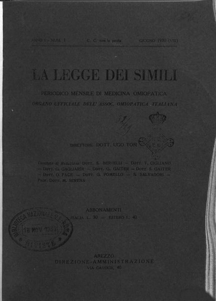 La legge dei simili periodico mensile di medicina omiopatica