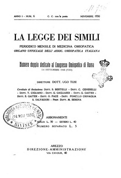 La legge dei simili periodico mensile di medicina omiopatica