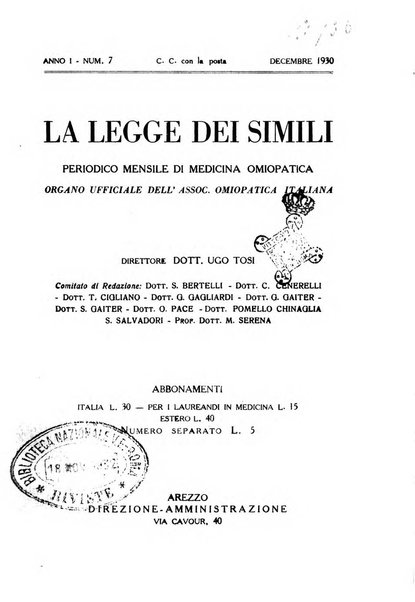 La legge dei simili periodico mensile di medicina omiopatica