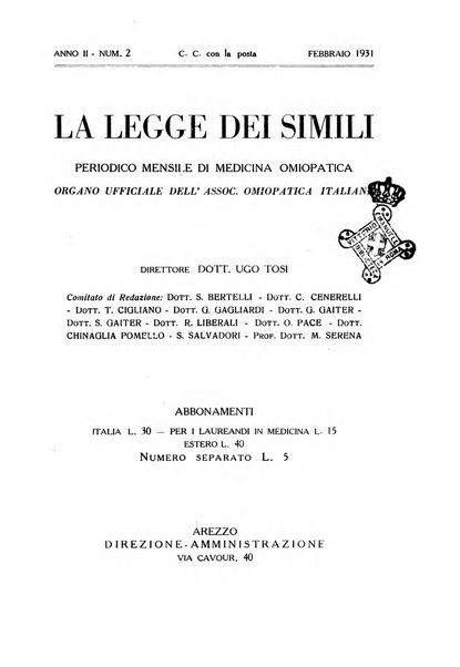 La legge dei simili periodico mensile di medicina omiopatica