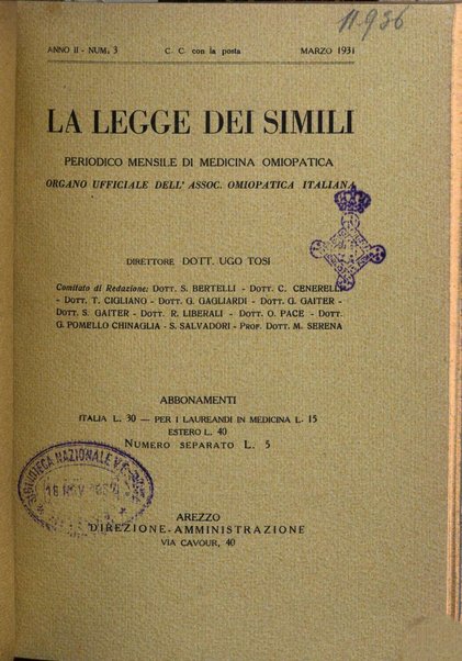 La legge dei simili periodico mensile di medicina omiopatica