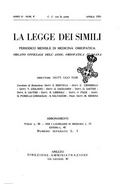 La legge dei simili periodico mensile di medicina omiopatica