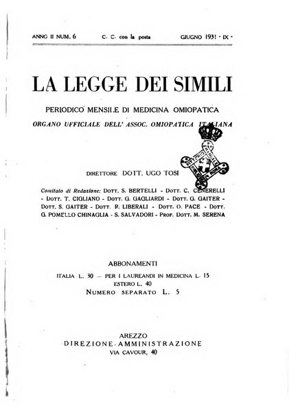 La legge dei simili periodico mensile di medicina omiopatica