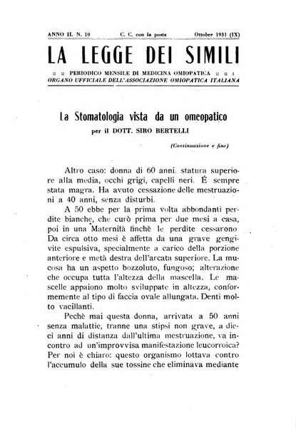 La legge dei simili periodico mensile di medicina omiopatica