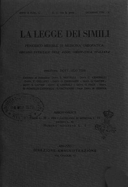 La legge dei simili periodico mensile di medicina omiopatica