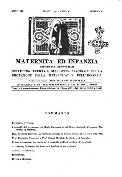 Maternità e infanzia bollettino mensile illustrato dell'Opera nazionale per la protezione della maternità e dell'infanzia