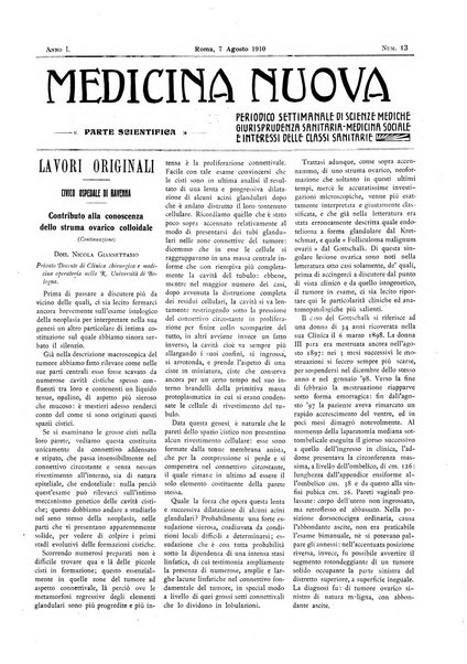 Medicina nuova periodico settimanale di scienze mediche, giurisprudenza sanitaria, medicina sociale e interessi delle classi sanitarie