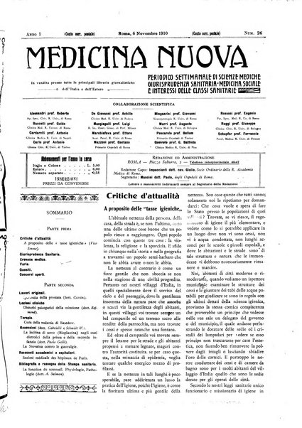 Medicina nuova periodico settimanale di scienze mediche, giurisprudenza sanitaria, medicina sociale e interessi delle classi sanitarie