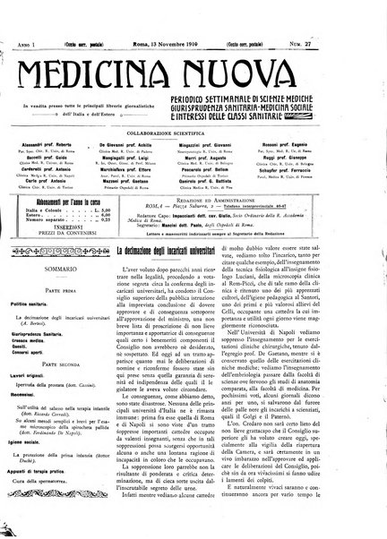 Medicina nuova periodico settimanale di scienze mediche, giurisprudenza sanitaria, medicina sociale e interessi delle classi sanitarie