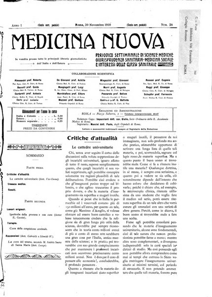 Medicina nuova periodico settimanale di scienze mediche, giurisprudenza sanitaria, medicina sociale e interessi delle classi sanitarie