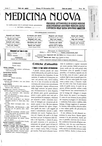 Medicina nuova periodico settimanale di scienze mediche, giurisprudenza sanitaria, medicina sociale e interessi delle classi sanitarie