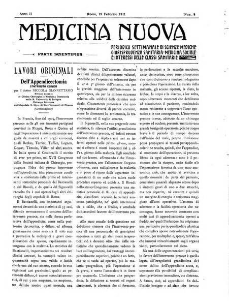 Medicina nuova periodico settimanale di scienze mediche, giurisprudenza sanitaria, medicina sociale e interessi delle classi sanitarie