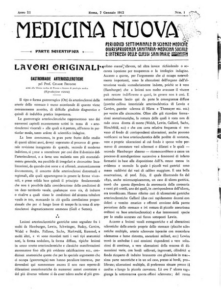 Medicina nuova periodico settimanale di scienze mediche, giurisprudenza sanitaria, medicina sociale e interessi delle classi sanitarie