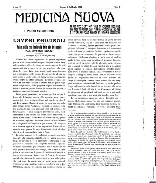 Medicina nuova periodico settimanale di scienze mediche, giurisprudenza sanitaria, medicina sociale e interessi delle classi sanitarie