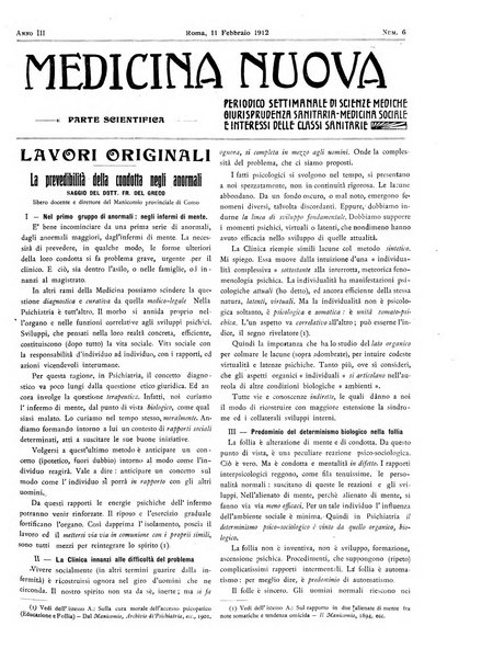 Medicina nuova periodico settimanale di scienze mediche, giurisprudenza sanitaria, medicina sociale e interessi delle classi sanitarie