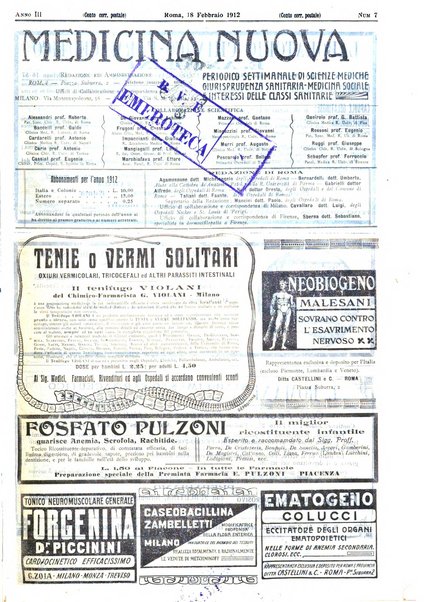 Medicina nuova periodico settimanale di scienze mediche, giurisprudenza sanitaria, medicina sociale e interessi delle classi sanitarie