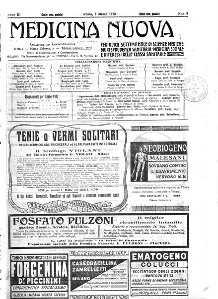 Medicina nuova periodico settimanale di scienze mediche, giurisprudenza sanitaria, medicina sociale e interessi delle classi sanitarie