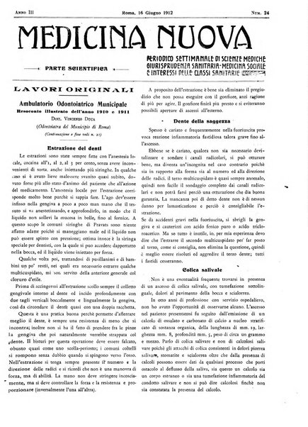 Medicina nuova periodico settimanale di scienze mediche, giurisprudenza sanitaria, medicina sociale e interessi delle classi sanitarie