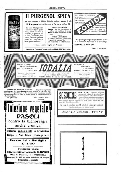 Medicina nuova periodico settimanale di scienze mediche, giurisprudenza sanitaria, medicina sociale e interessi delle classi sanitarie