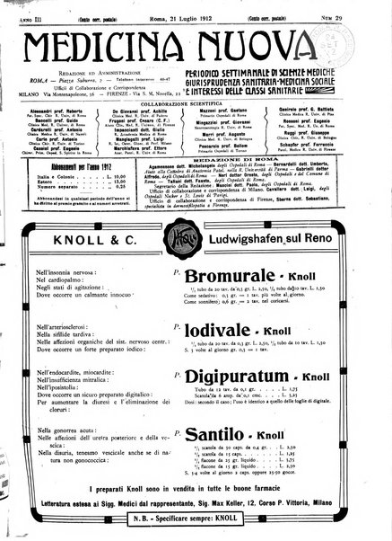 Medicina nuova periodico settimanale di scienze mediche, giurisprudenza sanitaria, medicina sociale e interessi delle classi sanitarie