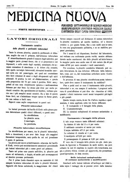 Medicina nuova periodico settimanale di scienze mediche, giurisprudenza sanitaria, medicina sociale e interessi delle classi sanitarie